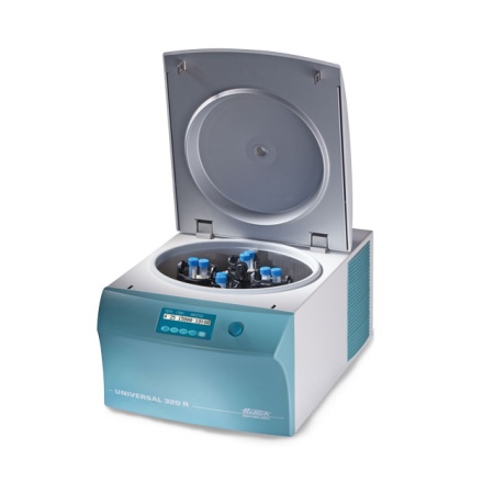 UNIVERSAL 320R 230-240В 50-60Гц настольная центрифуга с функцией  охлаждения, укомплектованная бакет-ротором, легковесными металлическими  рифлеными подвесами (для 96-луночных планшетов) и адаптер-держателями (для  ПЦР-планшетов)