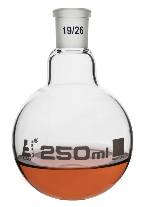 EGL0404B02Колба для варки с шарниром 50 мл, шлиф 29/32, круглое дно, сменный шарнир, монолитное горло, боросиликатное стекло