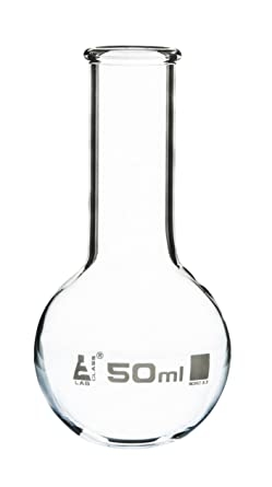 EGL0410BКолба для варки, плоское дно, узкое горло, с ободком, 50 мл, боросиликатное стекло