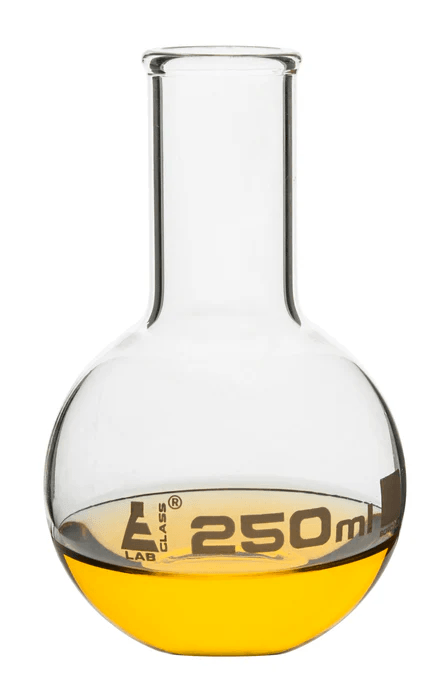 EGL0410EКолба для варки, плоское дно, узкое горло, с ободком, 250 мл, боросиликатное стекло