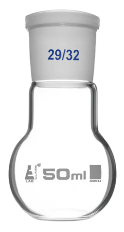 EGL0412B02 Колба для варки с шарниром, плоское дно, короткое горло, сменный шарнир 50 мл, шлиф 29/32