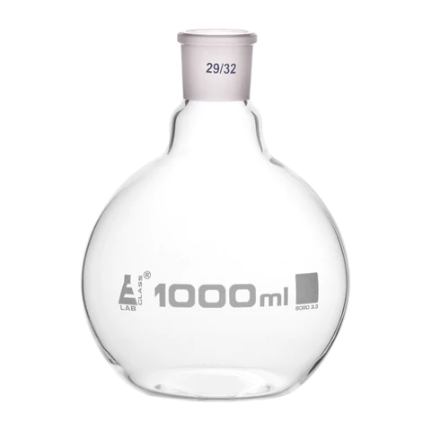 EGL0412LКолба для варки с шарниром, плоское дно, короткое горло, сменный шарнир, 1000 мл, шлиф 29/32, боросиликатное стекло