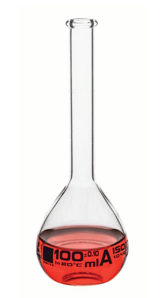 Мерная колба класса «А», 100 мл, боросиликатное стекло, с ободком, без пробки / Flask Volumetric class 'A', cap. 100 ml, borosilicate glass with rim without stopper