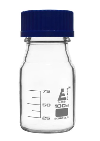 Бутыль для реагентов, градуированная, боросиликатное стекло, с завинчивающейся крышкой (GL 45), 100 мл / Bottle Reagent graduated, borosilicate glass, with screw cap (GL 45) 100 ml