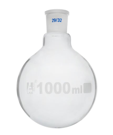 Колба для варки с шарниром 1000 мл, шлиф 29/32, круглое дно, сменный шарнир, монолитное горло, боросиликатное стекло / Flask Boiling with joint 1000 ml, socket size 29/32, round bottom, interchangeable joint, single neck, borosilicate glass