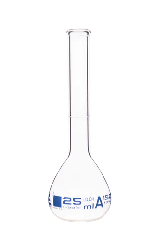 Мерная колба класса «А», 25 мл, боросиликатное стекло, с ободком, без пробки / Flask Volumetric class 'A', cap. 25 ml, borosilicate glass with rim without stopper