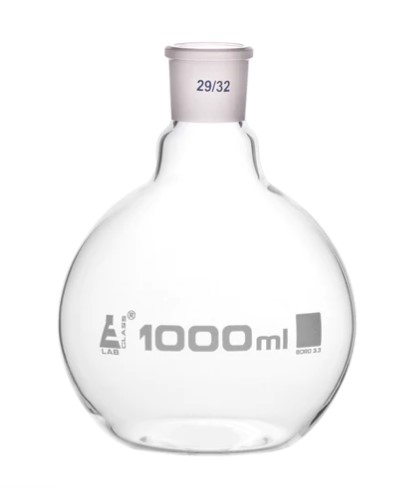 Колба для варки с шарниром, плоское дно, короткое горло, сменный шарнир, 1000 мл, шлиф 29/32, боросиликатное стекло / Flask Boiling with joint, flat bottom, short neck, interchangeable joint 1000 ml, socket size 29/32, borosilicate glass