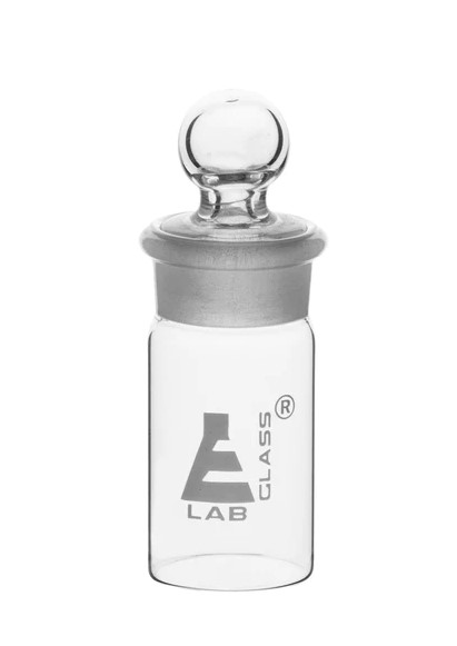 Бюкса - высокая, из боросиликатного стекла, со сменной притертой пробкой, 15 мл, OD 25 мм, высота 50 мм / Weighing bottle-Tall form, borosilicate glass with interchangeable ground stopper, cap. 15 ml, OD 25 mm, height 50 mm