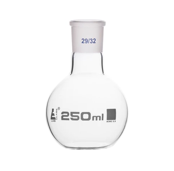 Колба для варки с шарниром, плоское дно, короткое горлышко, сменный шарнир 250 мл, размер патрубка 29/32, боросиликатное стекло