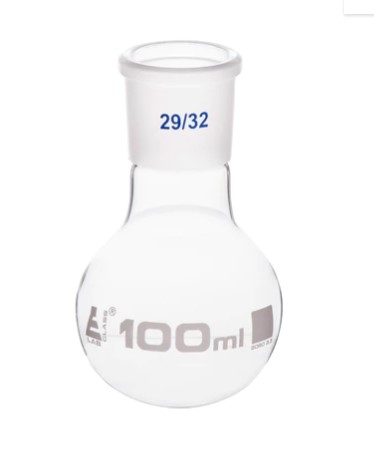 Колба для варки с шарниром 100 мл, шлиф 29/32, круглое дно, сменный шарнир, монолитное горло, боросиликатное стекло / Flask Boiling with joint 100 ml, socket size 29/32, round bottom, interchangeable joint, single neck, borosilicate glass