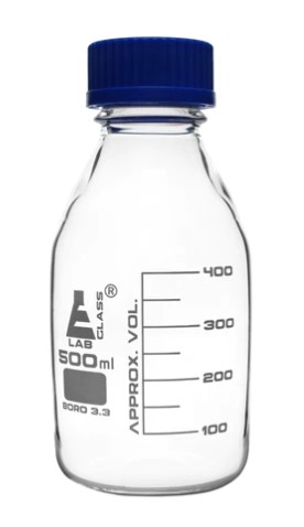 Бутыль для реагентов, градуированная, боросиликатное стекло, с завинчивающейся крышкой (GL 45), 500 мл / Bottle Reagent graduated, borosilicate glass, with screw cap (GL 45) 500 ml