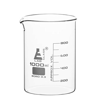 Стаканы - стеклянные - низкая форма, с носиком из боросиликатного стекла, градуированные, 1000 мл / Beakers - Glass - Low Form, with spout made of borosilicate glass, graduated, 1000 ml