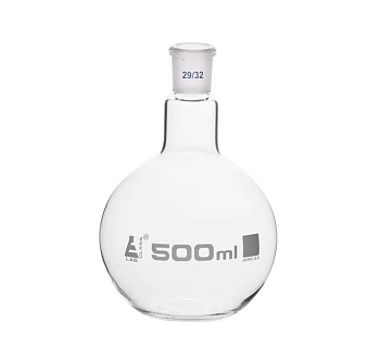 Колба для варки с шарниром, плоское дно, короткое горлышко, сменный шарнир 500 мл, размер патрубка 29/32, боросиликатное стекло