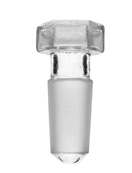 Пробка-шестигранная, боросиликатное стекло, пустотелая, конус под пробку - 14/23 / Stopper-Hexagonal, borosilicate glass, Hollow, Cone 14/23