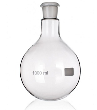 Колба для варки с шарниром 1000 мл, размер патрубка 24/29, круглое дно, сменный шарнир, одинарное горлышко, боросиликатное стекло