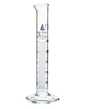 Мерный цилиндр - высокая форма - стеклянная основа - класс A  синяя шкала - 25 мл