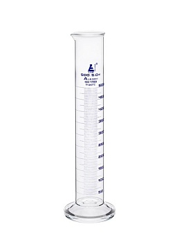 Цилиндр мерный градуированный, 500 мл, класса «A», круглая основа с носиком, боросиликатное стекло, синяя шкала / Cylinder Measuring Graduated, cap. 500 ml, class 'A', round base with spout, borosilicate glass, Blue Graduation