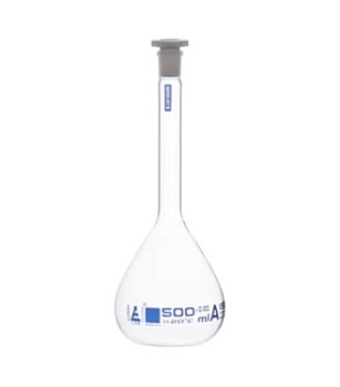 Колба Объемный класс «А», колпачок. 500 мл, размер розетки 19/26, боросиликатное стекло, синяя печать