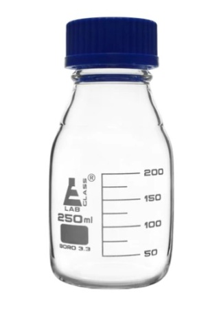 Бутыль для реагентов, градуированная, боросиликатное стекло, с завинчивающейся крышкой (GL 45), 250 мл / Bottle Reagent graduated, borosilicate glass, with screw cap (GL 45) 250 ml