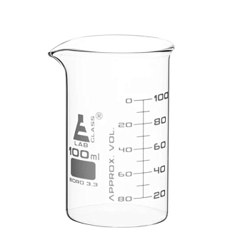 Стаканы - Стеклянные - высокая форма, с носиком из боросиликатного стекла, градуированные, 100 мл / Beakers - Glass - Tall Form, with spout made of borosilicate glass, graduated, 100 ml