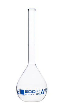 Мерная колба класса «А», 200 мл, боросиликатное стекло, с ободком, без пробки / Flask Volumetric class 'A', cap. 200 ml, borosilicate glass with rim without stopper