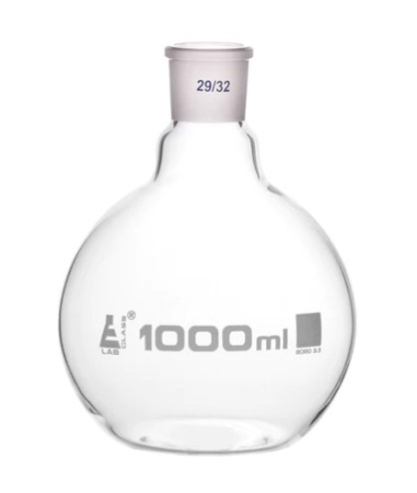Колба для варки с шарниром, плоское дно, короткое горло, сменный шарнир, 1000 мл, шлиф 29/32, боросиликатное стекло / Flask Boiling with joint, flat bottom, short neck, interchangeable joint 1000 ml, socket size 29/32, borosilicate glass