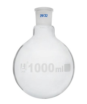 Колба для варки с шарниром 1000 мл, шлиф 29/32, круглое дно, сменный шарнир, монолитное горло, боросиликатное стекло / Flask Boiling with joint 1000 ml, socket size 29/32, round bottom, interchangeable joint, single neck, borosilicate glass
