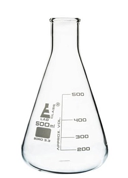 Колбы  - конические (Эрленмейера) с узким горлом, двайная шкала 500 мл. / Flasks - Conical Erlenmeyer with Narrow Neck, Dual Scale 500ml