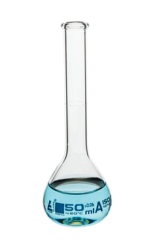 Мерная колба класса «А», 50 мл, боросиликатное стекло, с ободком, без пробки / Flask Volumetric class 'A', cap. 50 ml, borosilicate glass with rim without stopper