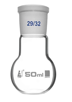 Колба для варки с шарниром, плоское дно, короткое горло, сменный шарнир, 50 мл, шлиф 29/32, боросиликатное стекло / Flask Boiling with joint, flat bottom, short neck, interchangeable joint 50 ml, socket size 29/32, borosilicate glass