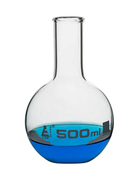 Колба для варки, плоское дно, узкое горло, с ободком, 500 мл, боросиликатное стекло / Flask Boiling - Florence, flat bottom, narrow neck with rim 500 ml, borosilicate glass