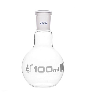 Колба для варки с шарниром, плоское дно, короткое горлышко, сменный шарнир 100 мл, размер патрубка 29/32, боросиликатное стекло