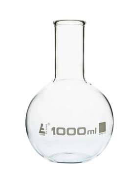 Колба для варки, плоское дно, узкое горло, с ободком, 1000 мл, боросиликатное стекло / Flask Boiling - Florence, flat bottom, narrow neck with rim 1000 ml, borosilicate glass