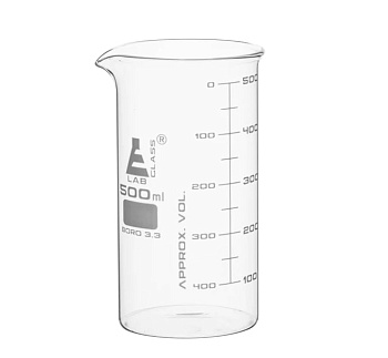 Стаканы - Стеклянные - высокая форма, с носиком из боросиликатного стекла, градуированные, 500 мл / Beakers - Glass - Tall Form, with spout made of borosilicate glass, graduated, 500 ml