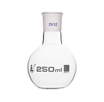 Колба для варки с шарниром, плоское дно, короткое горлышко, сменный шарнир 250 мл, размер патрубка 29/32, боросиликатное стекло