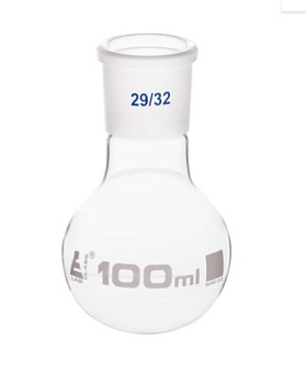 Колба для варки с шарниром 100 мл, шлиф 29/32, круглое дно, сменный шарнир, монолитное горло, боросиликатное стекло / Flask Boiling with joint 100 ml, socket size 29/32, round bottom, interchangeable joint, single neck, borosilicate glass